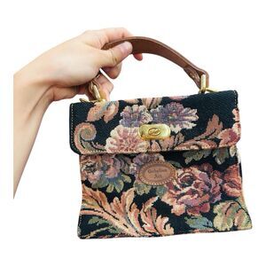 VTG GOBELINS ART TAPESTRY handle mini purse bag renaissance romantic cottage